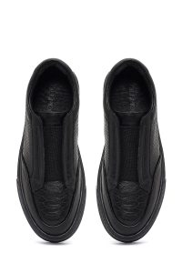 کتونی مردانه چرمی مشکی ساده دری مد