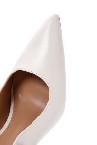 کفش زنانه سفید نگین‌دار پاشنه نازک پشت باز دری مد