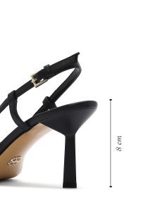 کفش زنانه مشکی چرم پاشنه نازک پشت باز بنددار دری مد