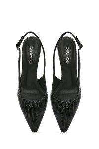 کفش زنانه مشکی چرم پاشنه نازک پشت باز دری مد