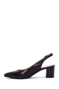 کفش زنانه مشکی چرم پاشنه‌ضخیم کوتاه پشت باز دری مد