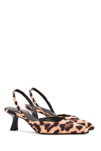 کفش زنانه پلنگی پاشنه نازک کوتاه پشت باز دری مد