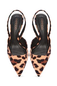 کفش زنانه پلنگی پاشنه نازک کوتاه پشت باز دری مد