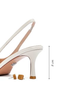 کفش زنانه کرم چرم پاشنه نازک پشت باز دری مد