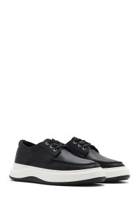 کفش مردانه چرم مشکی بندی پاشنه ضخیم کژوال دری مد