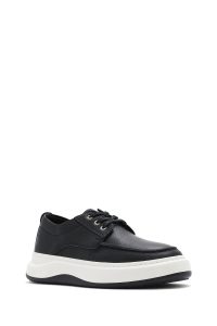 کفش مردانه چرم مشکی بندی پاشنه ضخیم کژوال دری مد