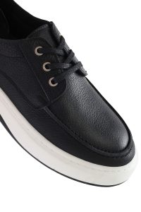 کفش مردانه چرم مشکی بندی پاشنه ضخیم کژوال دری مد