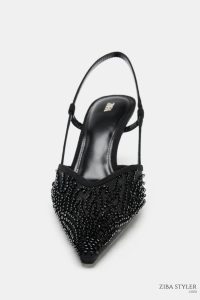 کفش پاشنه بلند زنانه مش نگین‌دار پشت باز زارا – ZARA