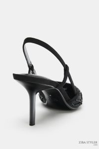 کفش پاشنه بلند زنانه مش نگین‌دار پشت باز زارا – ZARA
