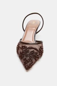 کفش پاشنه بلند زنانه مش نگین‌دار پشت باز زارا – ZARA