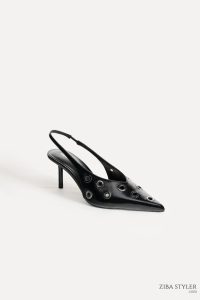 کفش پاشنه بلند زنانه چرمی پشت باز پانچ‌دار زارا – ZARA