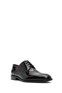 کفش کلاسیک مردانه مشکی چرمی براق بنددار دری مد