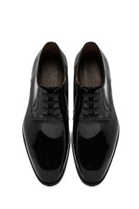 کفش کلاسیک مردانه مشکی چرمی براق بنددار دری مد