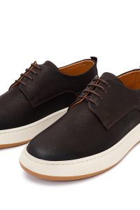 کفش کژوال مردانه چرمی قهوه‌ای بندی زیره ضخیم