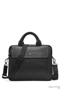 کیف اداری چرمی مردانه مشکی بند بلند دری مد