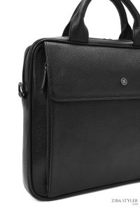 کیف اداری چرمی مردانه مشکی بند بلند دری مد