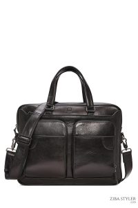 کیف اداری چرمی مردانه مشکی بند بلند دری مد