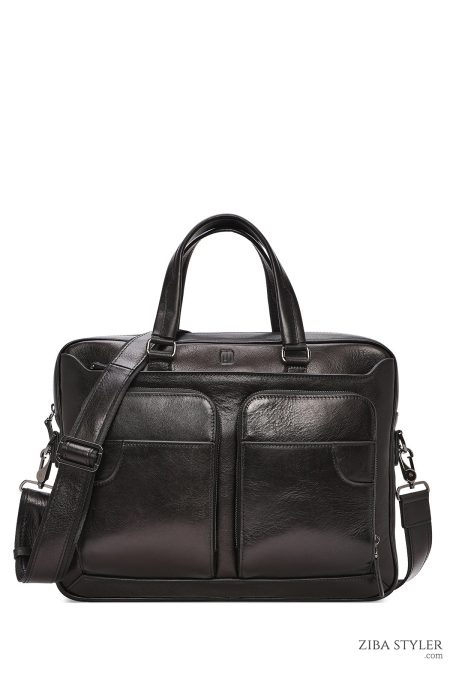 کیف اداری چرمی مردانه مشکی بند بلند دری مد
