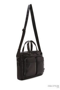 کیف اداری چرمی مردانه مشکی بند بلند دری مد