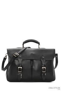 کیف اداری چرمی مردانه مشکی بند بلند دری مد