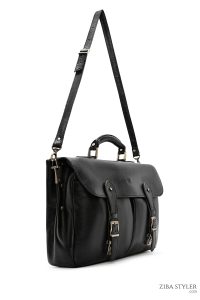 کیف اداری چرمی مردانه مشکی بند بلند دری مد