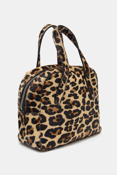 کیف بولینگ زنانه چرمی کوچک پوست گوسفندی چاپ حیوانی زارا – ZARA