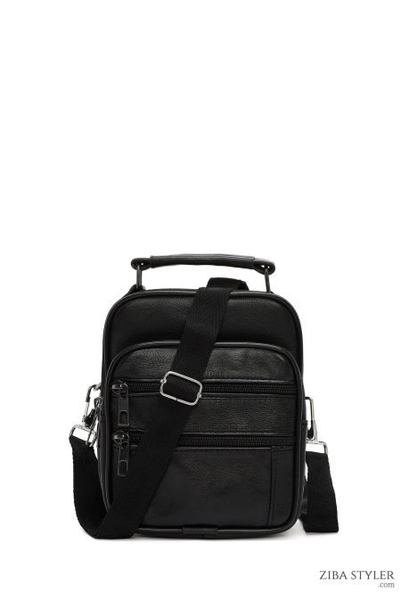 کیف دستی چرمی مردانه مشکی بند بلند دری مد