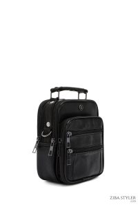 کیف دستی چرمی مردانه مشکی بند بلند دری مد