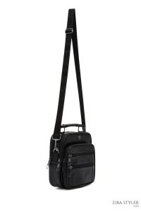 کیف دستی چرمی مردانه مشکی بند بلند دری مد