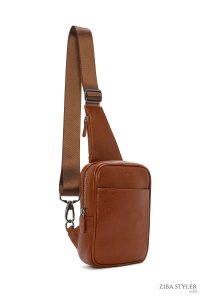 کیف دوشی چرمی مردانه عسلی دری مد