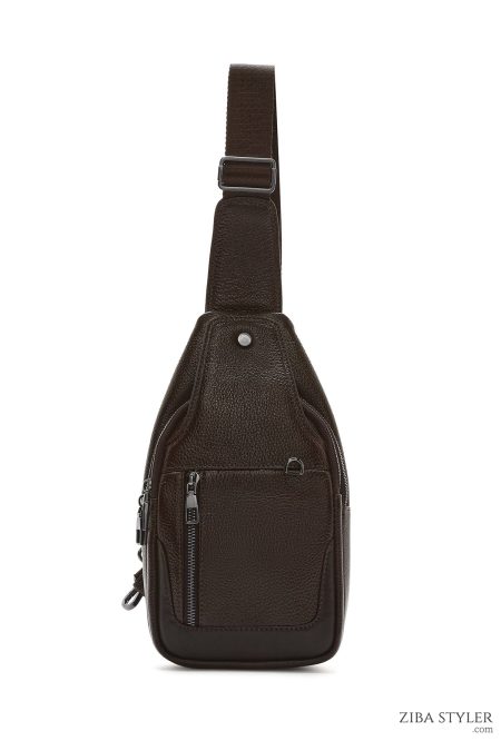 کیف دوشی چرمی مردانه قهوه‌ای دری مد