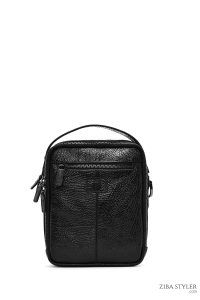 کیف دوشی چرمی مردانه مشکی بند بلند دری مد