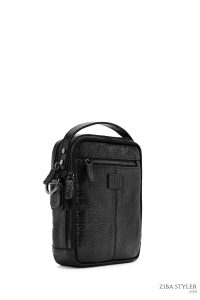 کیف دوشی چرمی مردانه مشکی بند بلند دری مد