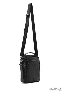 کیف دوشی چرمی مردانه مشکی بند بلند دری مد