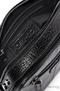 کیف دوشی چرمی مردانه مشکی بند بلند دری مد