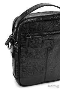 کیف دوشی چرمی مردانه مشکی بند بلند دری مد