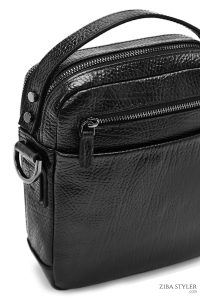 کیف دوشی چرمی مردانه مشکی بند بلند دری مد