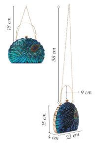 کیف زنانه آبی مجلسی زنجیردار پولکی باکس دستی دری مد
