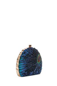 کیف زنانه آبی مجلسی زنجیردار پولکی باکس دستی دری مد