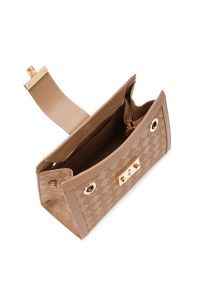 کیف زنانه دوشی قهوه‌ای بند بلند چاپ‌دار دری مد