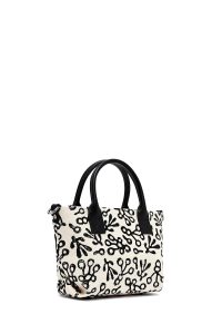 کیف زنانه مینی دستی پارچه‌ای طرح‌دار مشکی چاپ سنگی Kastamonu بند بلند دری مد