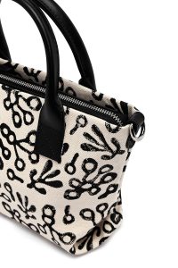 کیف زنانه مینی دستی پارچه‌ای طرح‌دار مشکی چاپ سنگی Kastamonu بند بلند دری مد