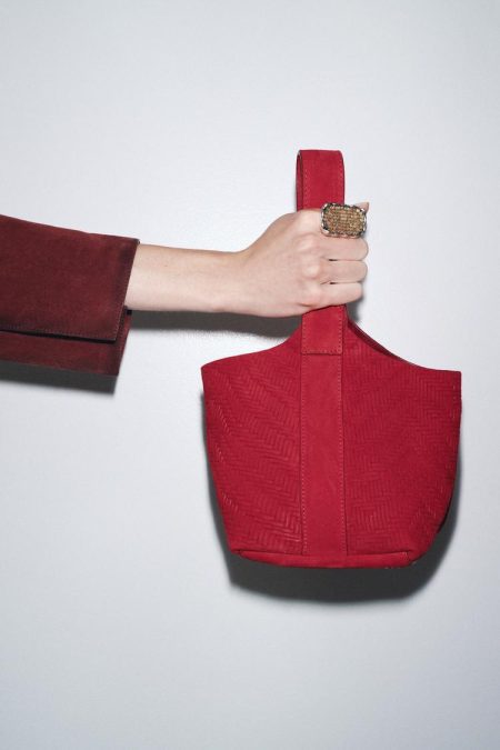 کیف سطلی زنانه جیر چرمی بافت‌دار کوچک زارا – ZARA