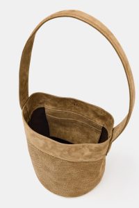 کیف سطلی زنانه چرمی جیر بافت‌دار بزرگ زارا – ZARA