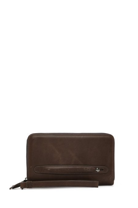 کیف مردانه چرم قهوه ای با محفظه تلفن