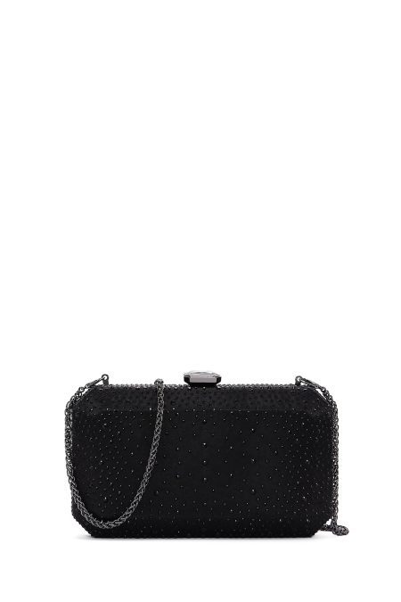 کیف مینی کلاچ زنانه مشکی بند بلند زنجیری نگین‌دار دری مد