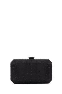 کیف مینی کلاچ زنانه مشکی بند بلند زنجیری نگین‌دار دری مد