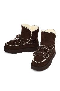 بوت تدی جیر زنانه قهوه‌ای بنددار لژدار دری مد