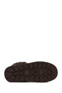 بوت تدی جیر زنانه قهوه‌ای بنددار لژدار دری مد