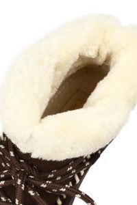 بوت تدی جیر زنانه قهوه‌ای بنددار لژدار دری مد